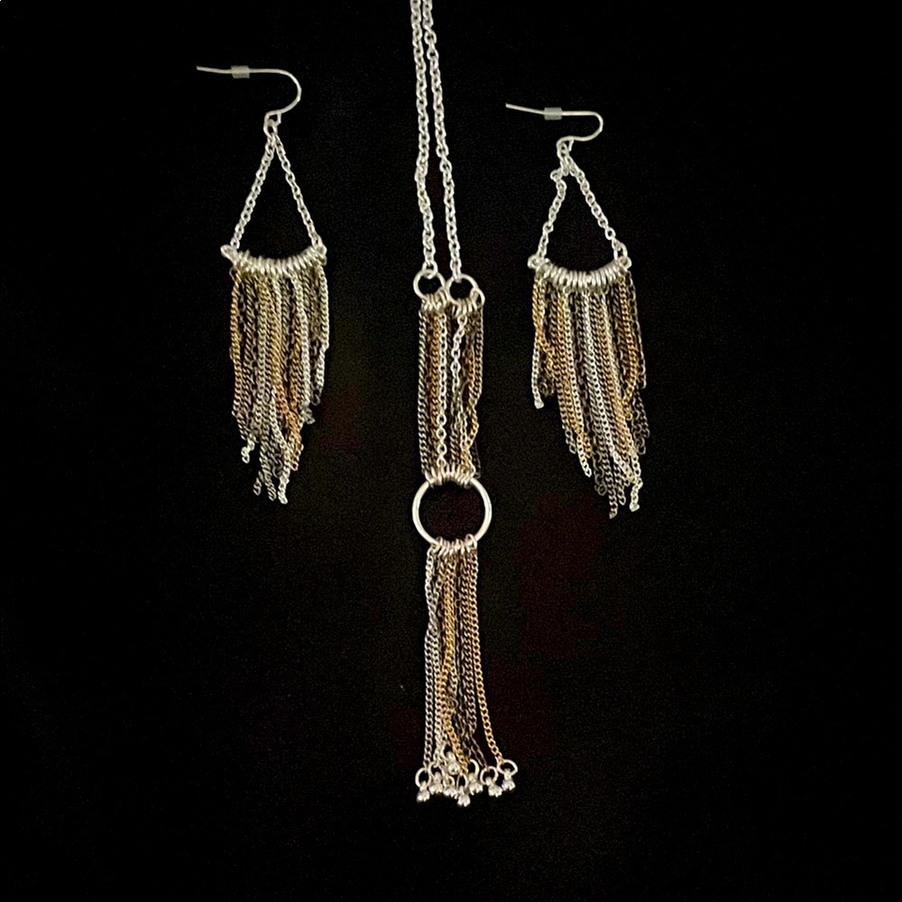 Avon Elegant Silver and Gold Chain Fringe Jewelry Set